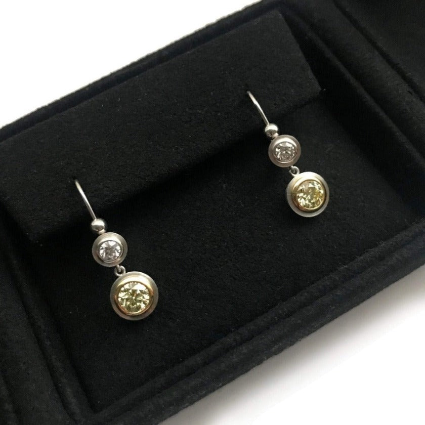 Custom Lever Back Earring | Pt., 18k, Fancy Yellow + White Diamonds