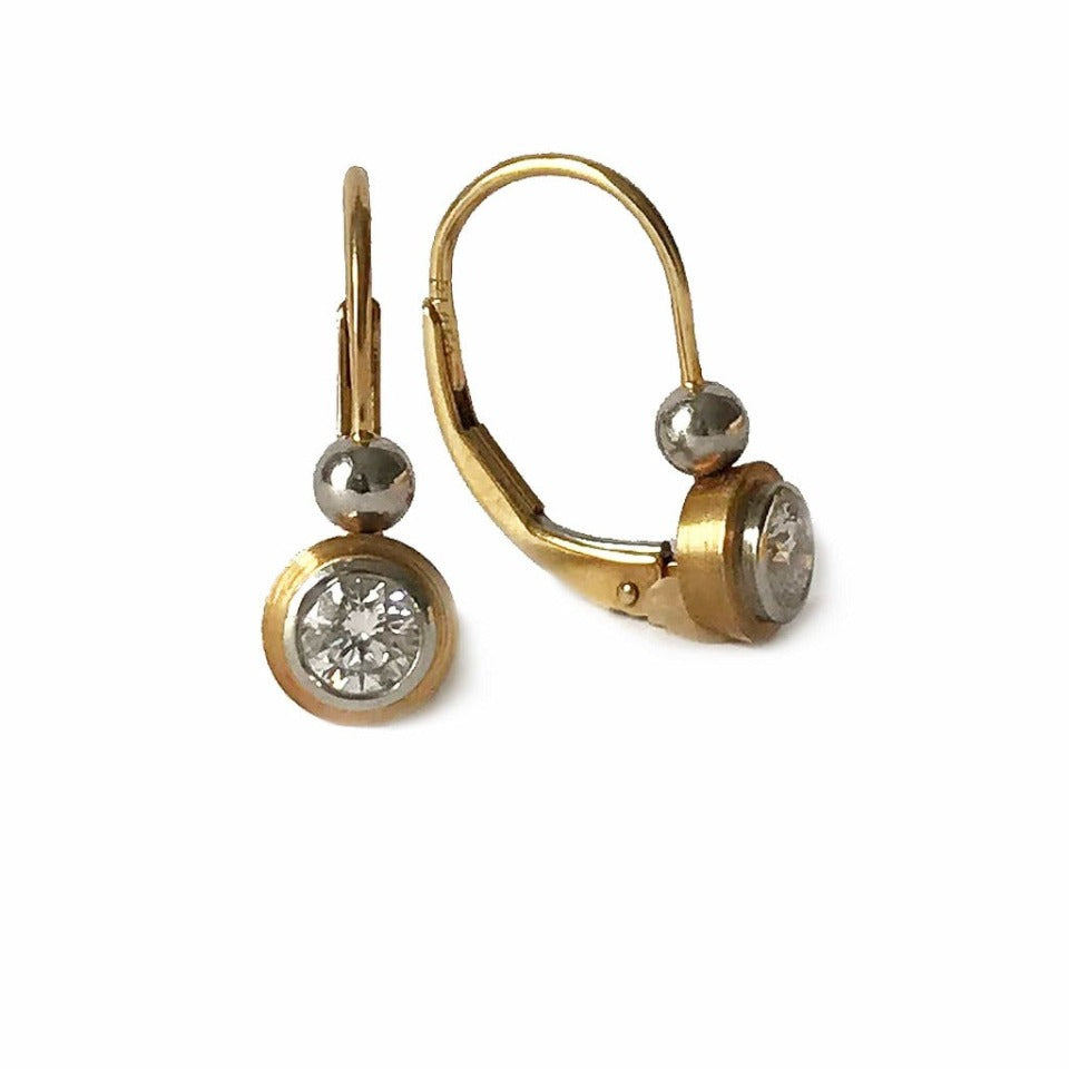 Series 8 - Simplicity | Double Bezel, Lever back Earrings in 18k, Platinum + Diamond