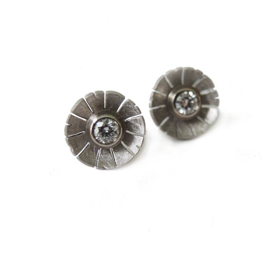 Series 8 - 39 Flower | Double Bezel Stud Earring in Platinum, Diamonds + 18k Jacket