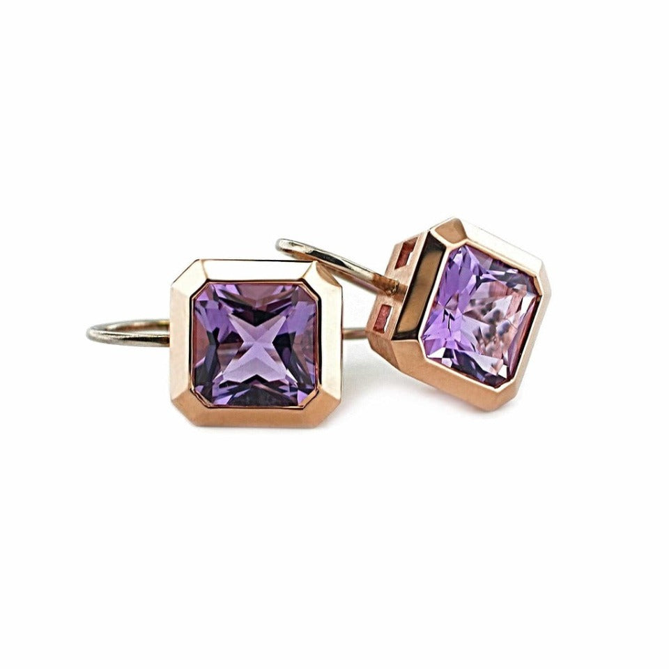 Series 20 - Oblique Grand | Ear Wire, 14k Rose Gold + Quartz or Topaz