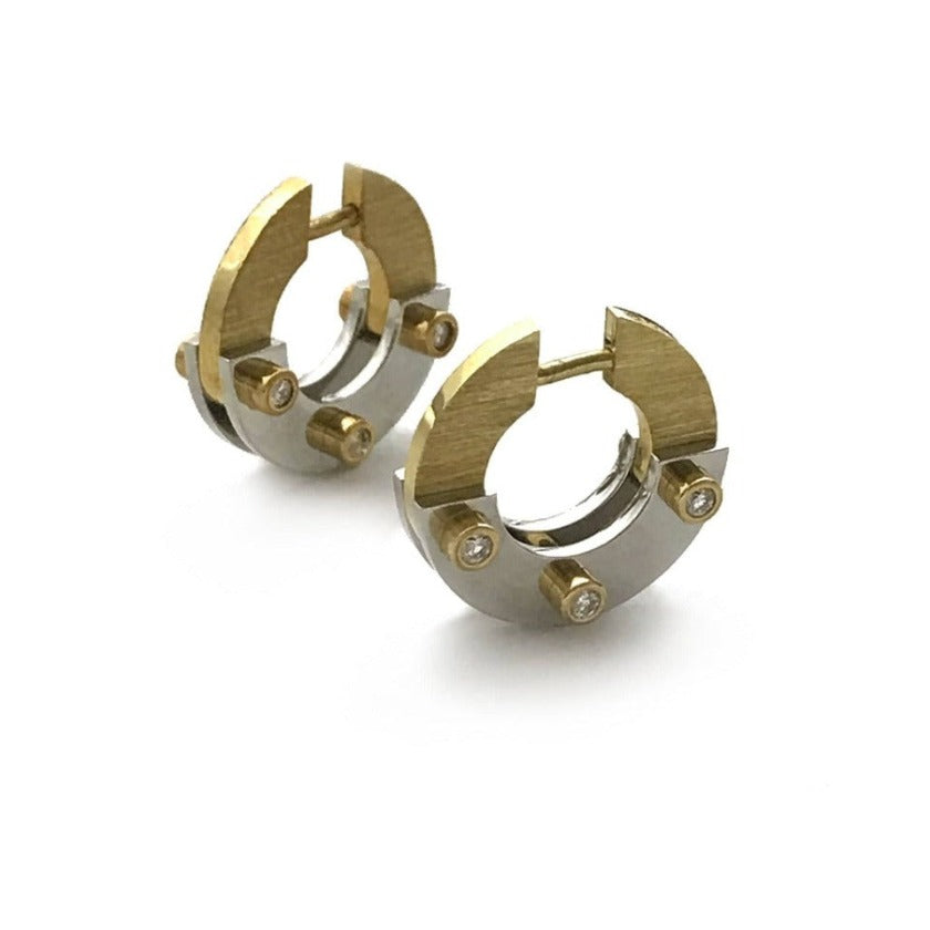 Small Industrial Hoop Earring #1 with Tube Rivets in Platinum, 18k + Diamonds