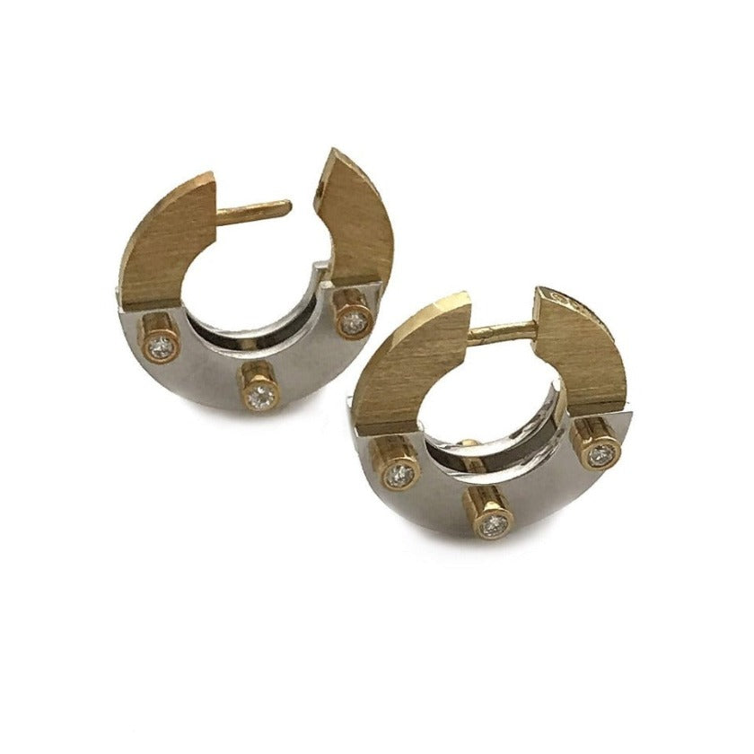 Small Industrial Hoop Earring #1 with Tube Rivets in Platinum, 18k + Diamonds