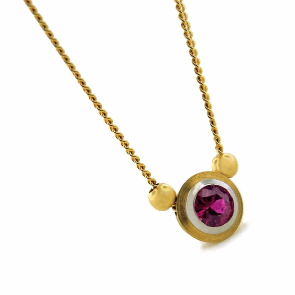 Series 8 - Simplicity | Double Bezel, Solitaire Pendant in 18k, Plat. + Ruby