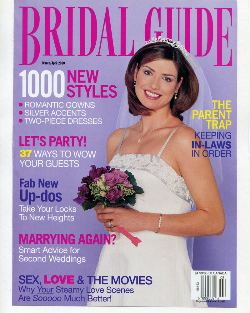 Cover Shot of Bridal Guide showing several pieces of platinum jewelry on a model bride.