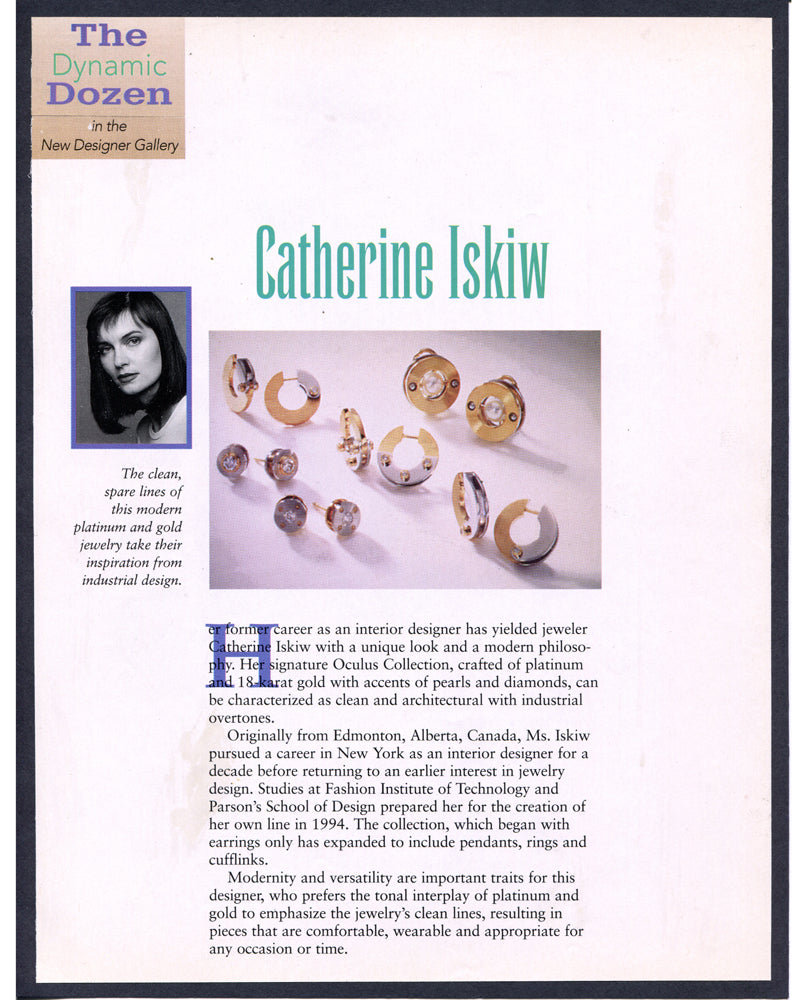 First Press release from JA Show in 1996 showing Rivet | Series 2 jewelry. 