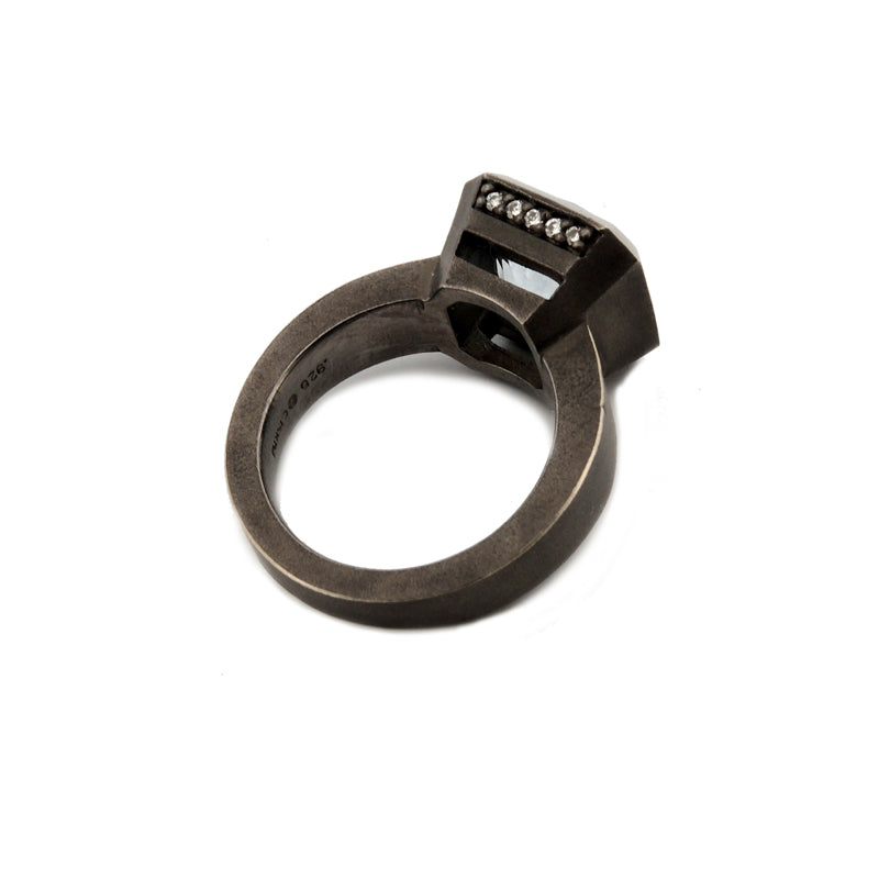 Series 20 | Oblique Sterling Ring, Bl. Silver + Blue Topaz, Dia. (SZ 6.5)