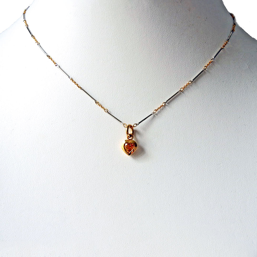 Series 22 | Bezel Heart Pendant, 18k, 18k / Pt. Chain + Yellow Sapphire