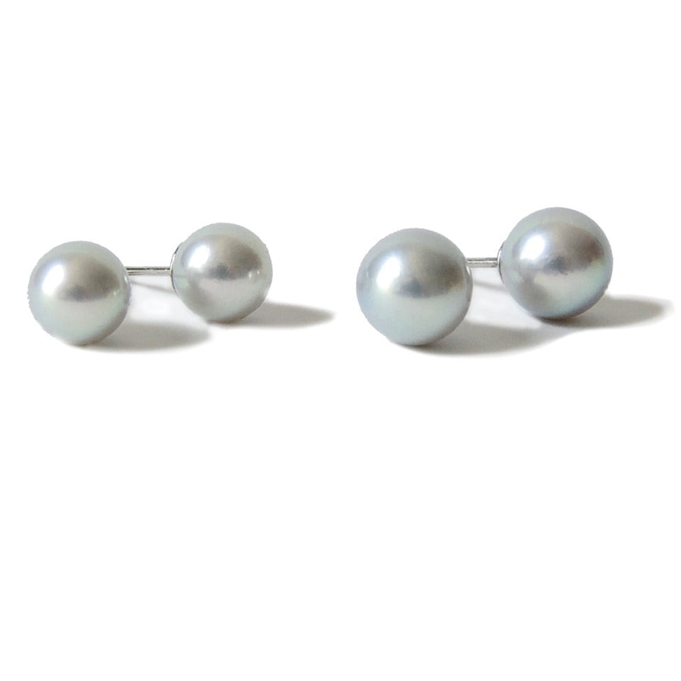Twp pairs of pale blue Akoya pearl studs 7.25 and 8 mm