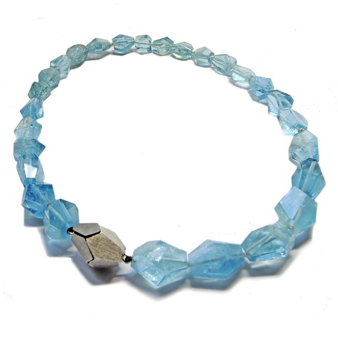 Free Form aquamarine bead necklace with matching white gold clasp