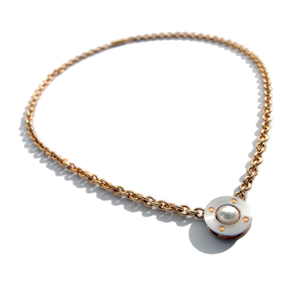 Series 3 | Large Rivet  Pendant, 18k Gold, Platinum with Pearl