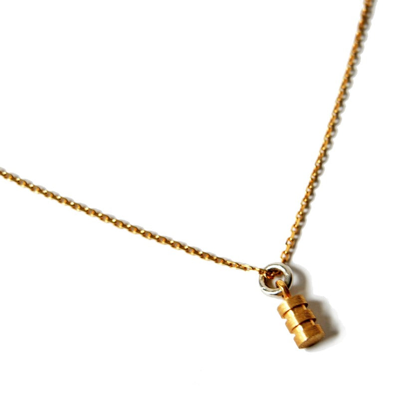 Lath Turned Mini Barrel Pendant in 18k gold