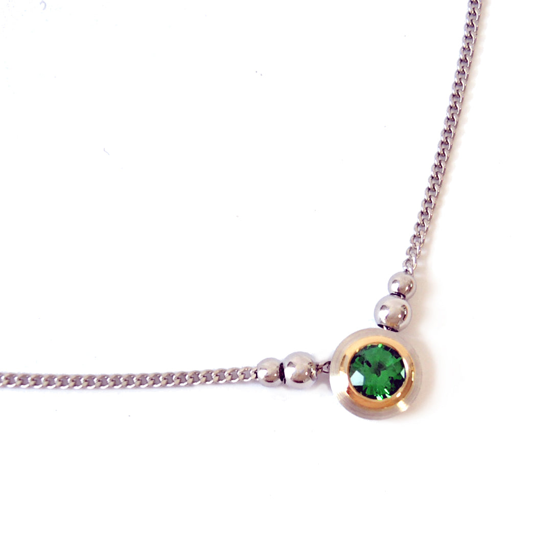 Series 8 - Simplicity | Double Bezel, Pendant w/ Beads, Plat., 18k + Tsavorite