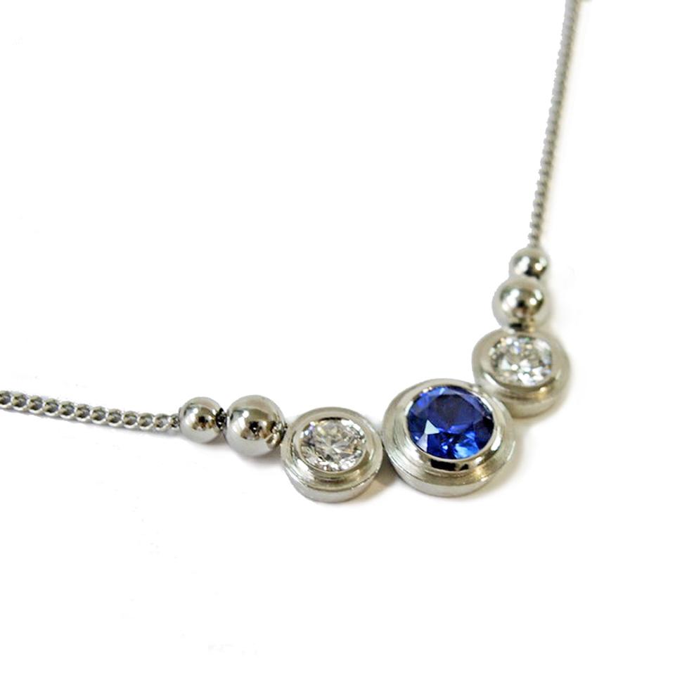 Series 8 | Simplicity  Bezel, Three Stone Pendant, Pt., 6 mm Sapphire, Dia.