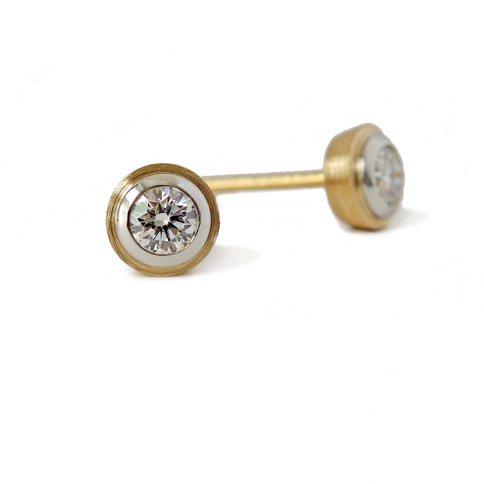 Series 8 | Simplicity Double Bezel Stud Earring in 18k Gold, Pt. + Diamonds (5 SIZES)
