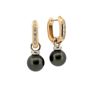 Custom Earrings | Oval Hinged Hoop in 18k w/ 9.5 mm Tahitian Pearl Drops