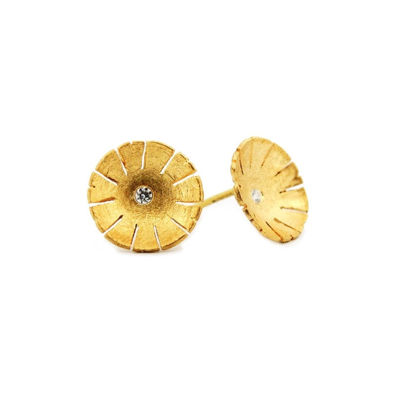 Series 39 | Flower Stud Earring, Concave, 18k + .03 tcw. Diamond