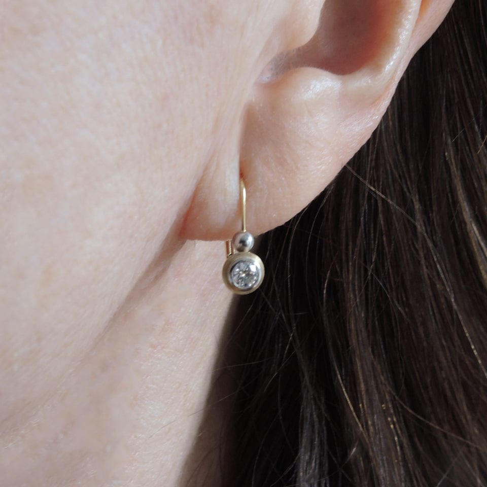 Series 8 - Simplicity | Double Bezel, Lever back Earrings in 18k, Platinum + Diamond