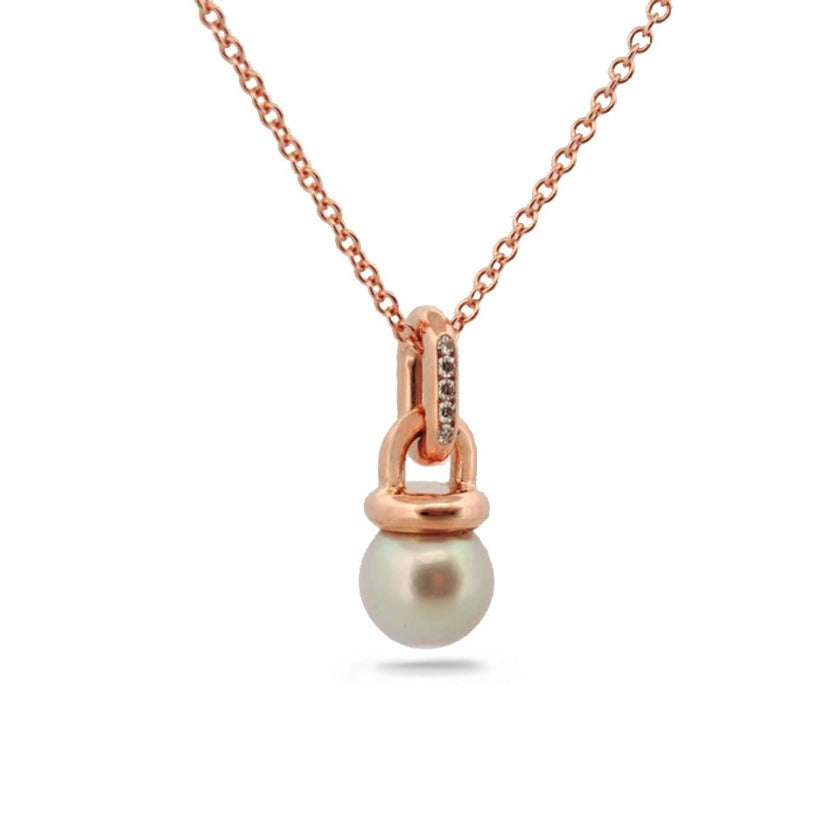 Custom - Pearl Necklace in 18k Rose Gold with Diamonds