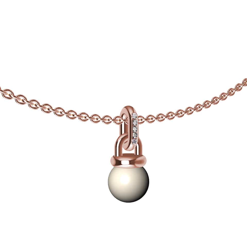 Custom - Pearl Necklace in 18k Rose Gold with Diamonds