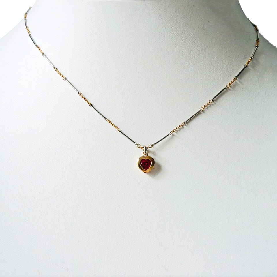 Series 22 | Bezel Heart Pendant, 18k, 18k / Pt. Chain + Ruby