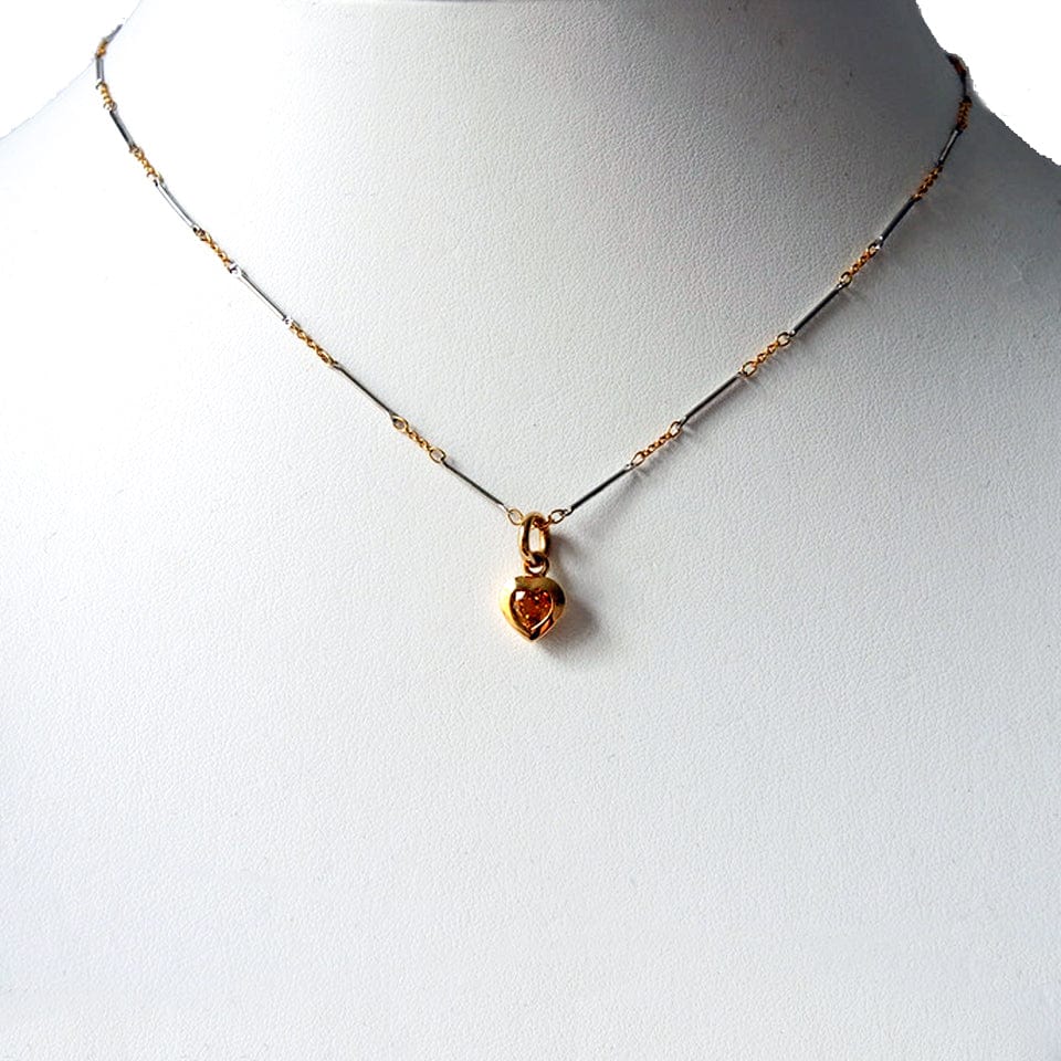 Series 22 | Bezel Heart Pendant, 18k, 18k / Pt. Chain + Yellow Sapphire