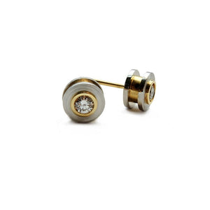 Tube Bezel, Modern Diamond Stud Earrings in Platinum, 18k + Diamonds