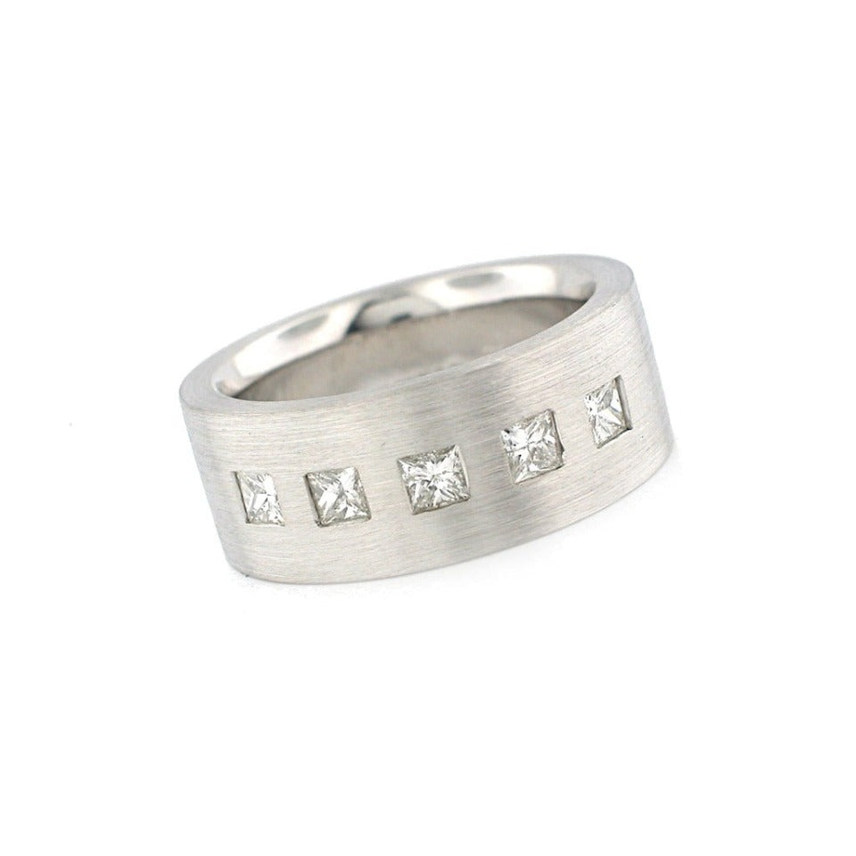 Series 18 - Flat | Wide Wedding Band, 18k White + Princess Diamonds (SIZE 6.25)
