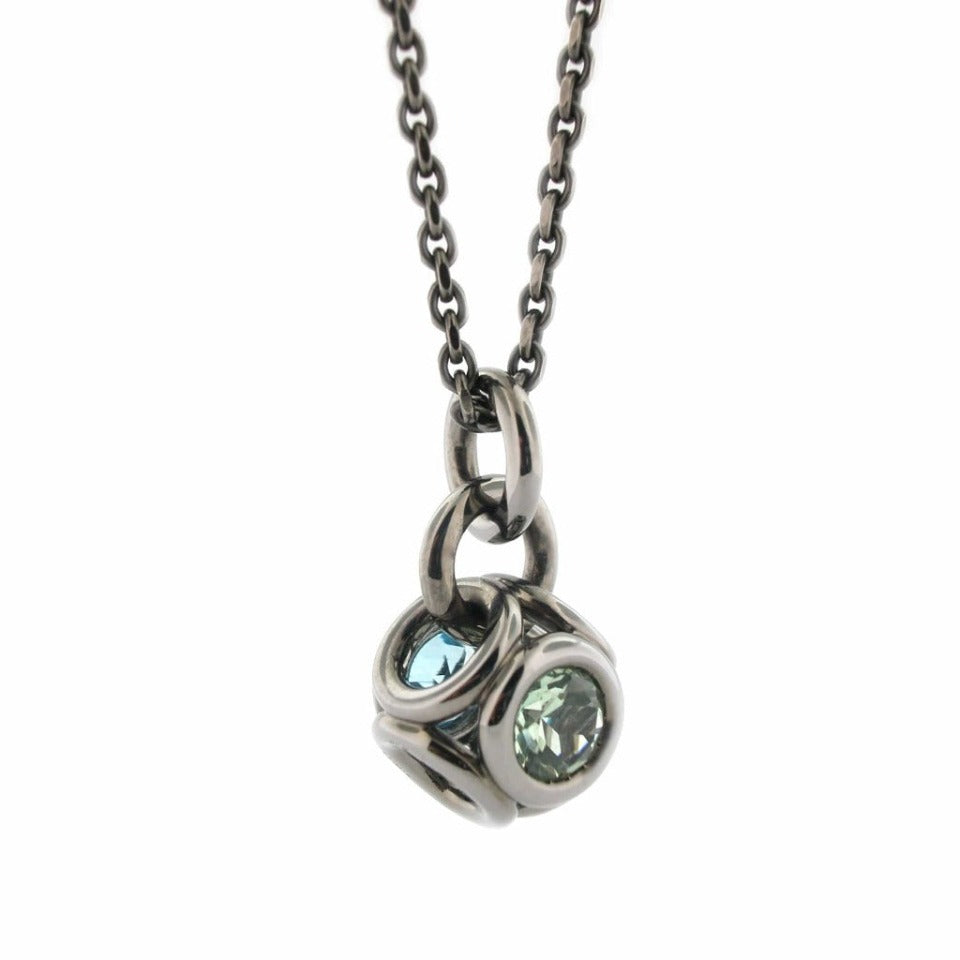 Series 45 - Torus | Pendant, Polished Blackened Silver, + 2 Stone, Quartz or Topaz