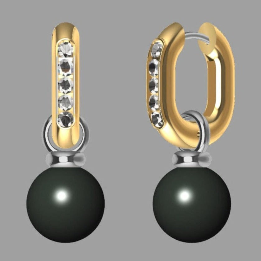 Custom Earrings | Oval Hinged Hoop in 18k w/ 9.5 mm Tahitian Pearl Drops