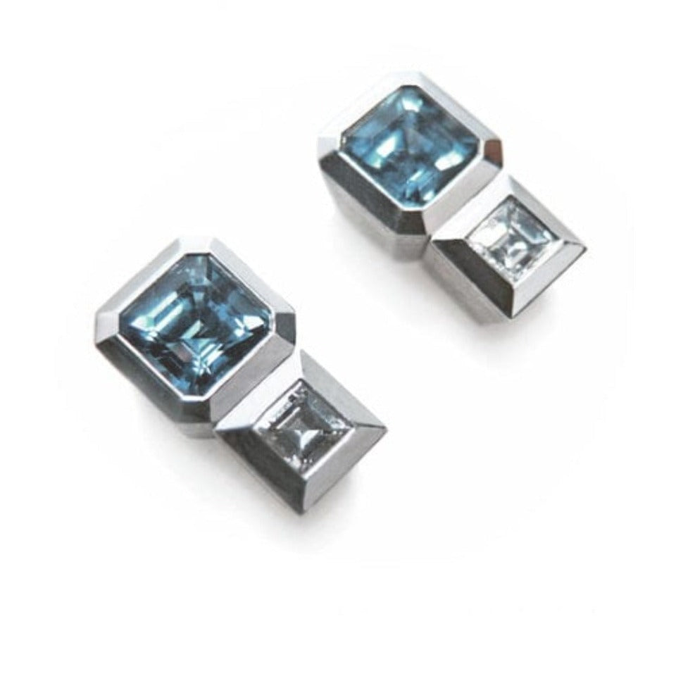 Series 20 - Oblique Fine | Emerald Cut Square, Aquamarine Stud Earrings and Diamond Jackets in Platinum
