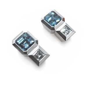 Series 20 - Oblique Fine | Emerald Cut Square, Aquamarine Stud Earrings and Diamond Jackets in Platinum