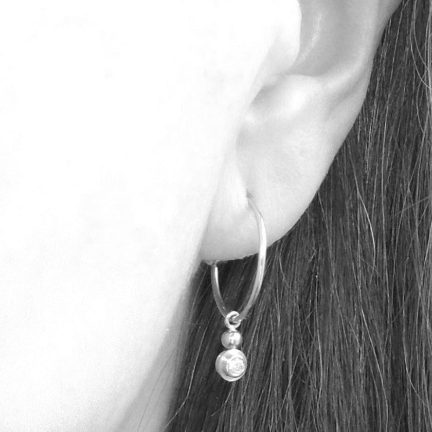 Series 8 - Simplicity | Thin Hoop Earring, Platinum + Diamond Charm (.10 tcw.)