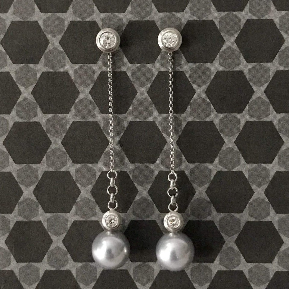 Series 8 - Simplicity |  Bezel Stud Earring + Jacket, Platinum, Diamonds + Pearls