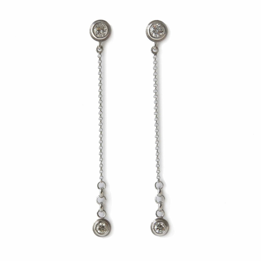 Series 8 - Simplicity | Double Bezel Stud Earring, Dangle, Platinum + Diamond