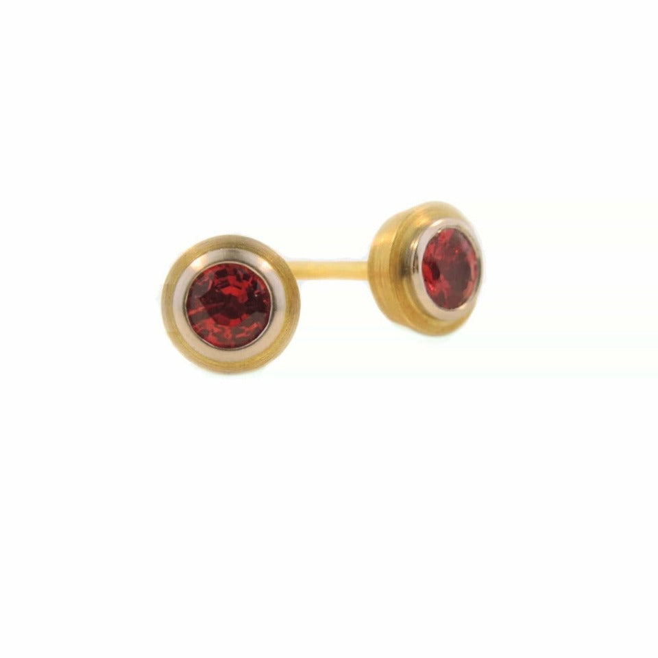 Series 8 - Simplicity | Double Bezel, Stud Earring in 18k, Platinum + Ruby