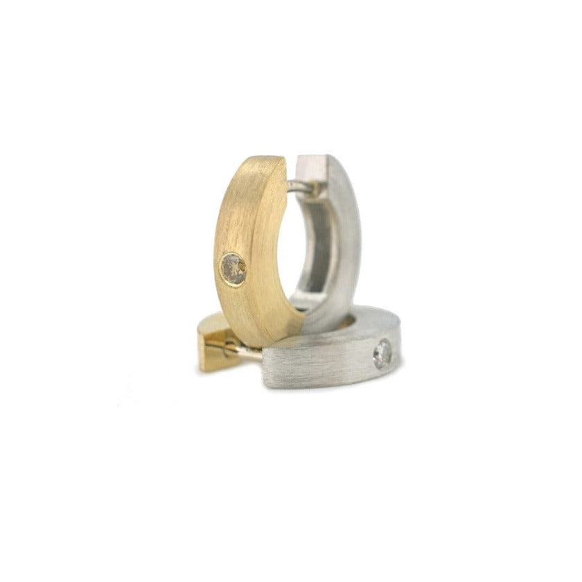 Group 2 - Everyday | Flat Hinged Hoop Earring, Pd., 18k + Double Diamond (2 SIZES)