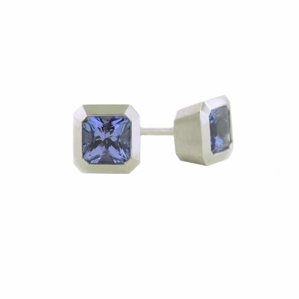 Series 20 - Oblique Fine | Radiant Cut, Tanzanite Stud Earrings in Platinum