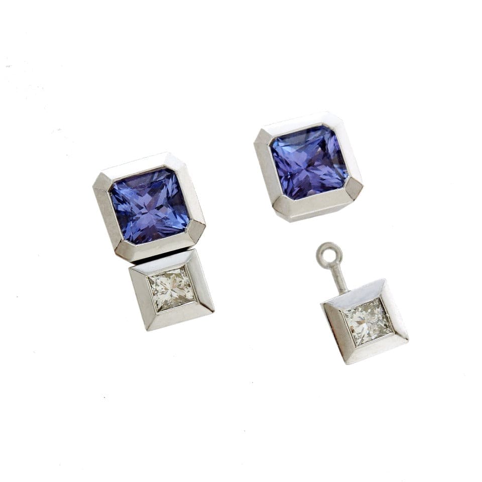 Series 20 - Oblique Fine | Radiant Cut, Tanzanite Stud Earrings in Platinum