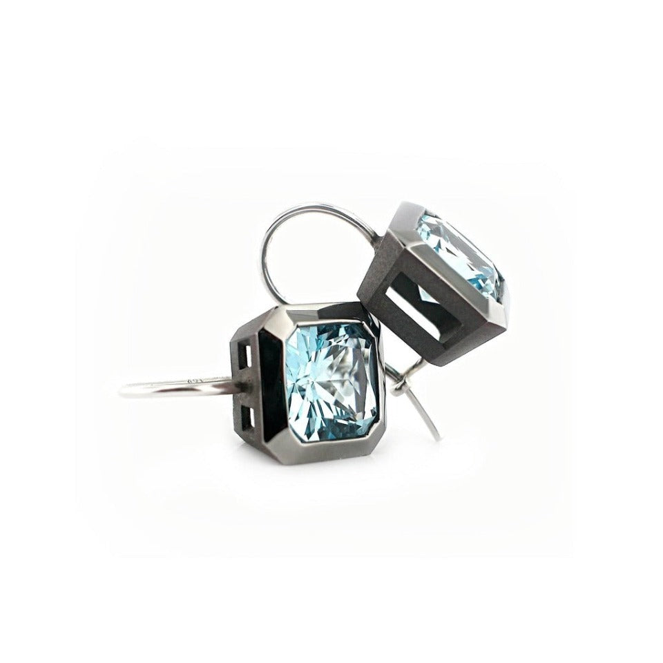 Series 20 - Oblique Sterling | Ear Wire, Blackened Silver + Quartz or Topaz