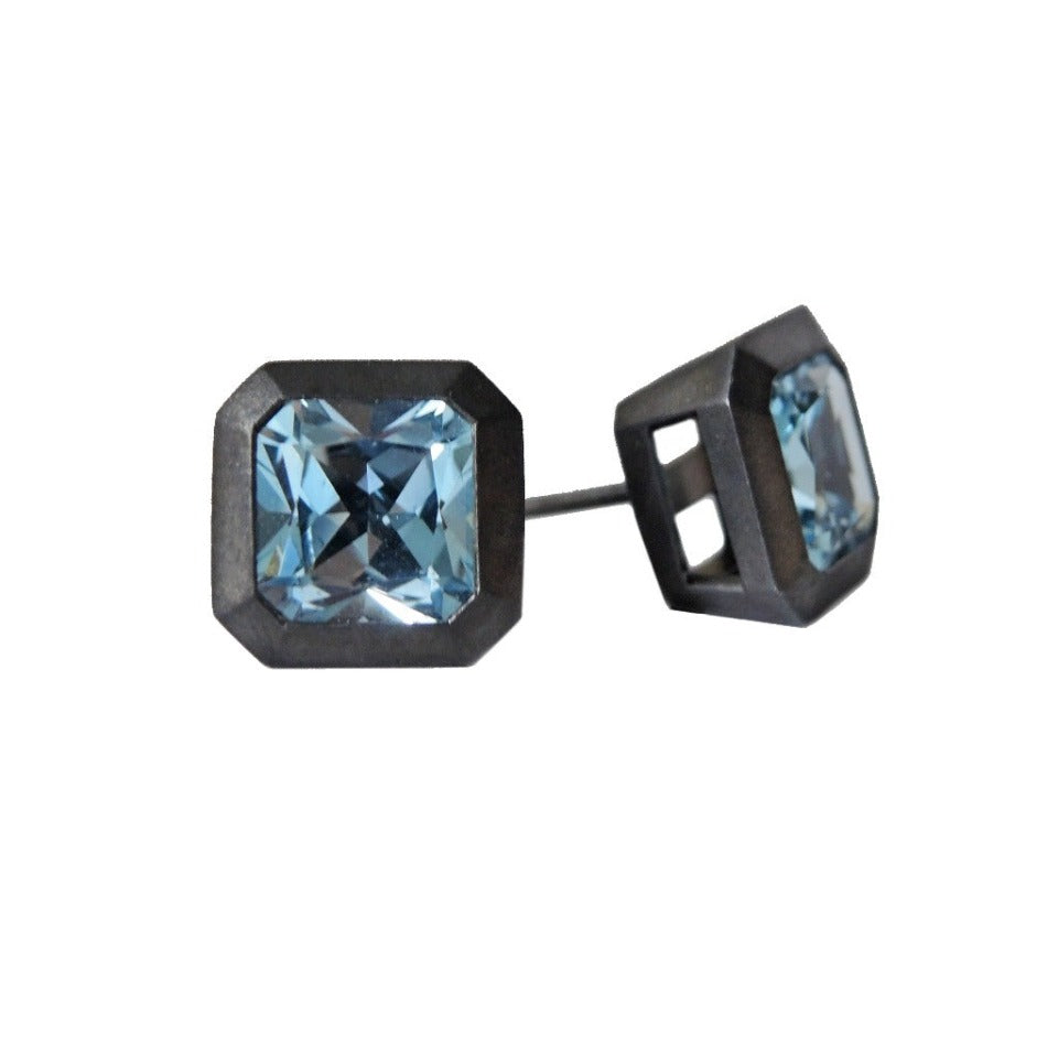 Series 20 - Oblique Sterling | Earring, Blackened Silver + Quartz or Topaz