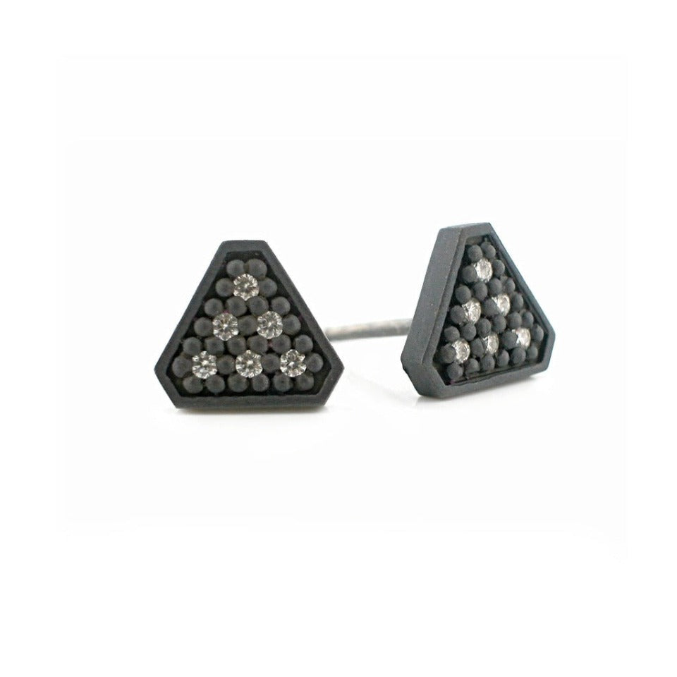 Series 40 - Tri | Stud Earring #1, Blackened Silver, 14k + Diamonds