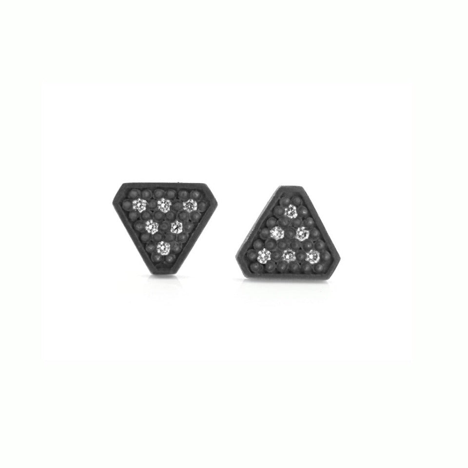 Series 40 - Tri | Stud Earring #1, Blackened Silver, 14k + Diamonds