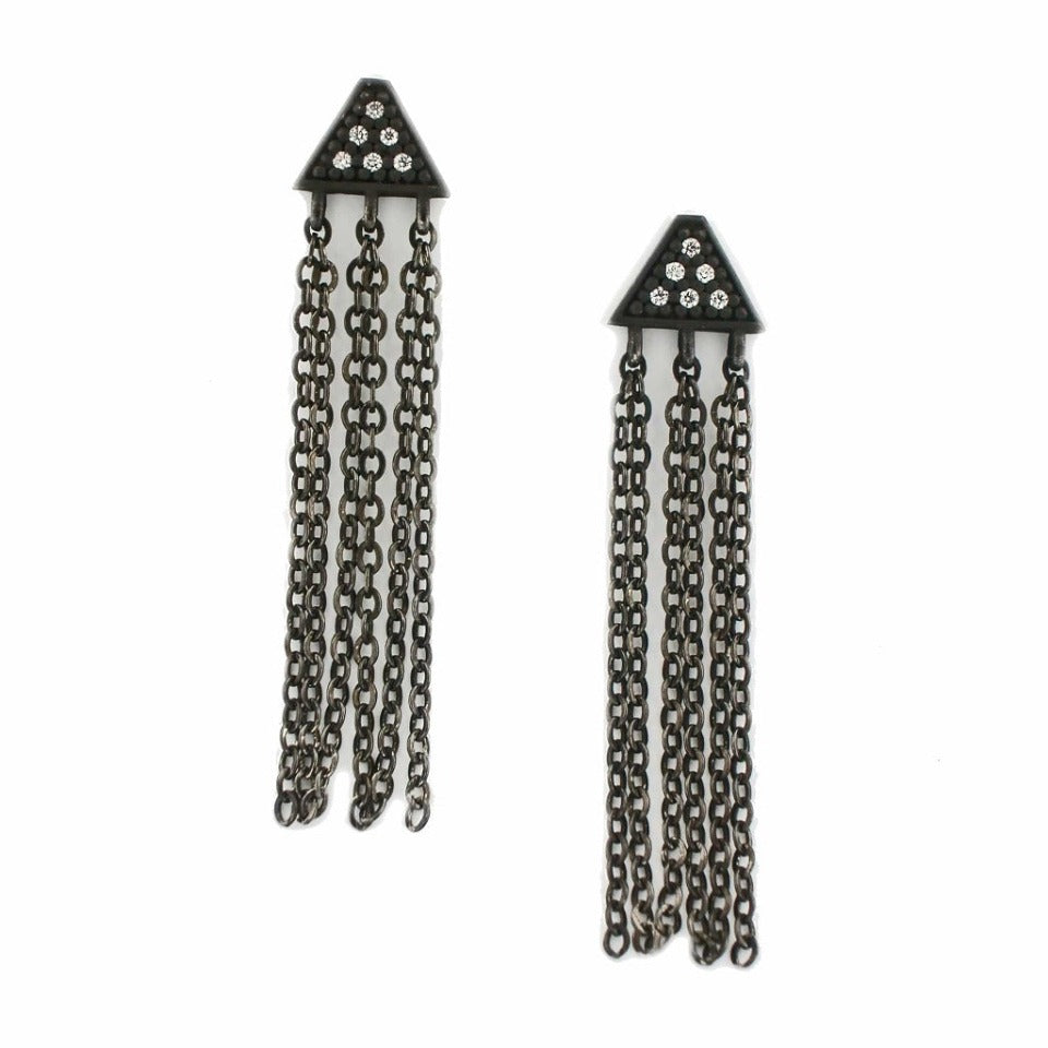 Series 40 - Tri | Stud Earring, Chain, Blackened Silver + Diamond