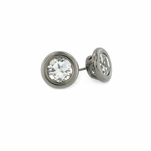 Series 45 - Torus | Stud Earring, Polished Blackened Silver + Quartz or Topaz