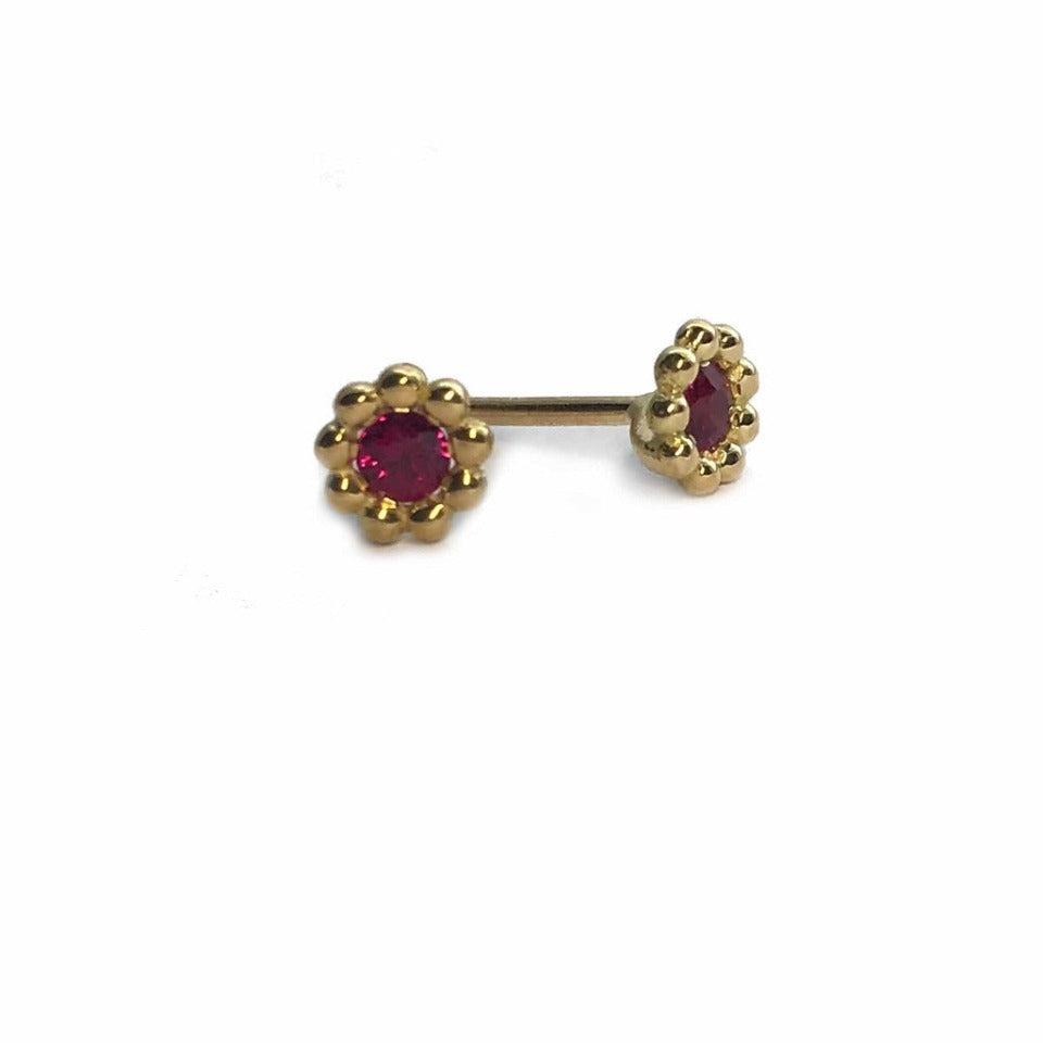 Series 46 - Cherry Blossom | Tiny Bud, Stud Earring, 18k Gold + Ruby