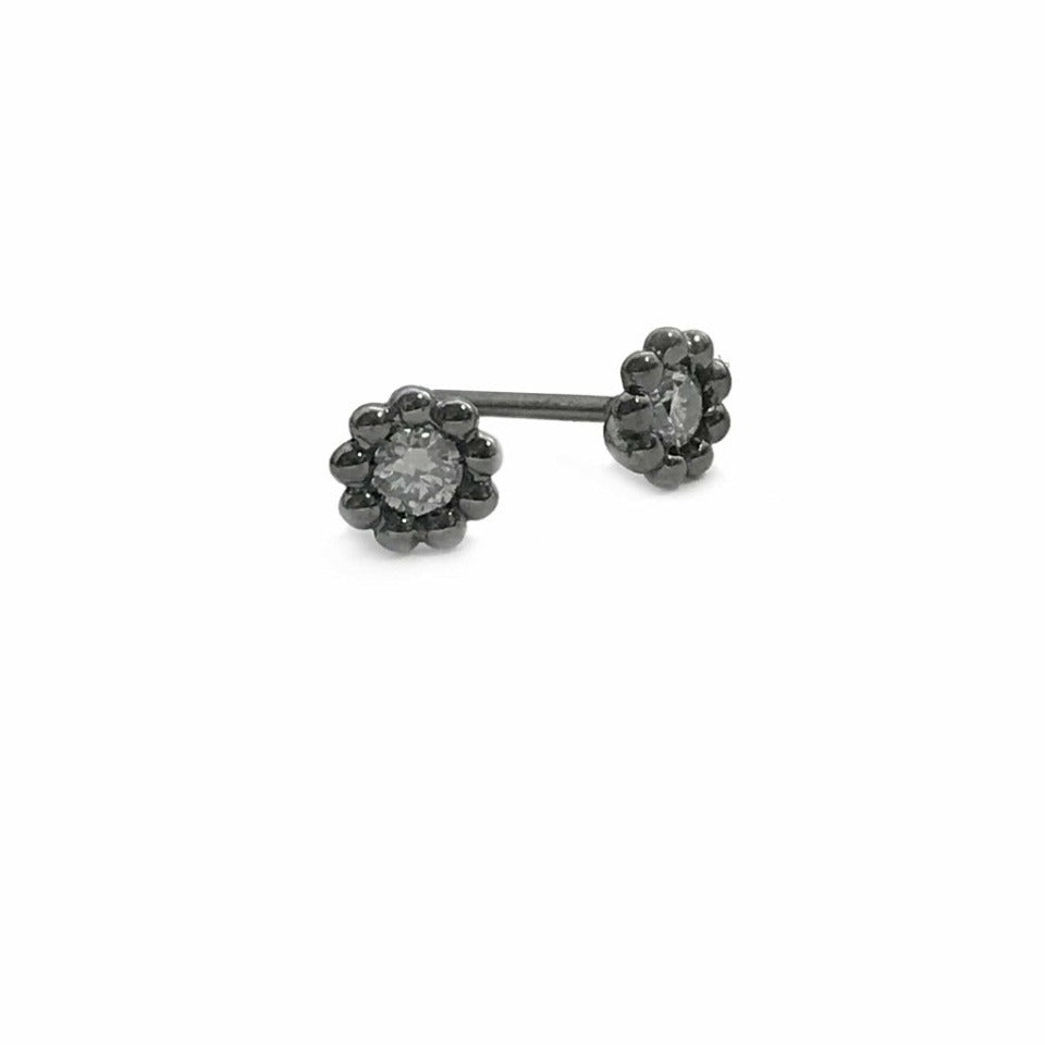 Series 46 - Cherry Blossom | Tiny Bud, Stud Earring, Bl. Silver + Diamond