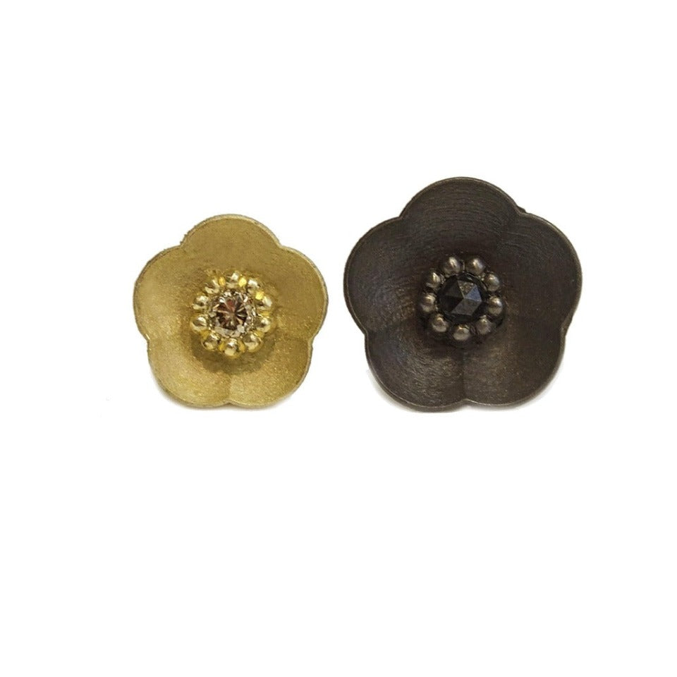 Series 46 - Cherry Blossom | Stud Earring, 18k + Diamond, BL Silver + BL Rose Cut