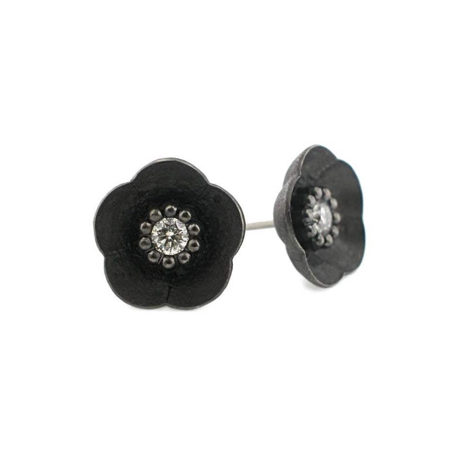 Series 46 - Cherry Blossom | Stud Earring, Blackened Silver, 14K + Diamond (SMALL, MEDIUM)