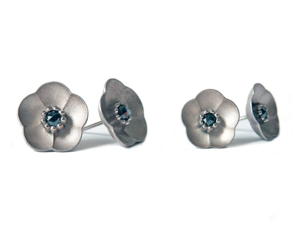 Series 46 - Cherry Blossom | Stud Earring, Silver, Black Diamond (MD., LG.)