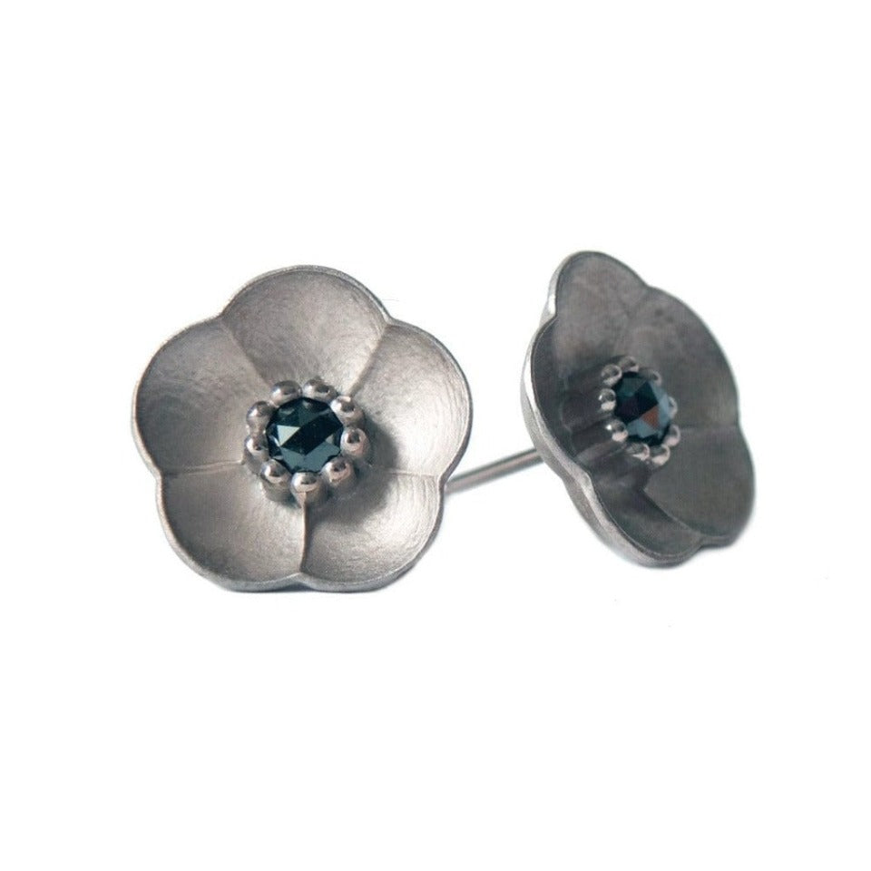 Series 46 - Cherry Blossom | Stud Earring, Silver, Black Diamond (MD., LG.)